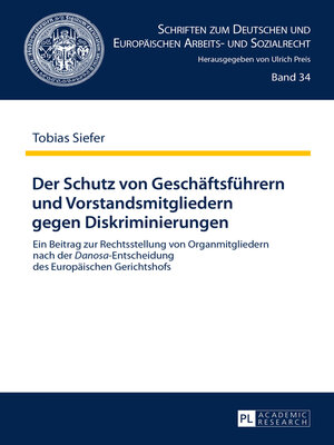 cover image of Der Schutz von Geschäftsführern und Vorstandsmitgliedern gegen Diskriminierungen